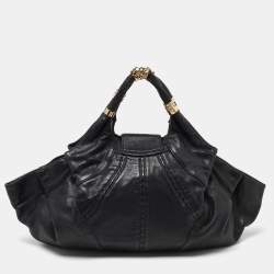 Pre Owned Versace Black Leather Rings Hobo