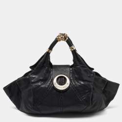 Pre Owned Versace Black Leather Rings Hobo
