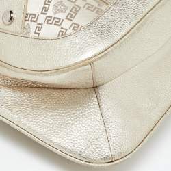 Versace Gold Monogram Fabric and Leather Medusa Flap Hobo