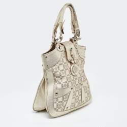 Versace Gold Monogram Fabric and Leather Medusa Flap Hobo