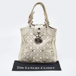 Versace Gold Monogram Fabric and Leather Medusa Flap Hobo