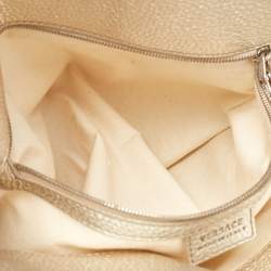 Versace Gold Monogram Fabric and Leather Medusa Flap Hobo