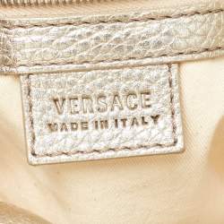 Versace Gold Monogram Fabric and Leather Medusa Flap Hobo