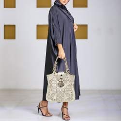 Versace Gold Monogram Fabric and Leather Medusa Flap Hobo