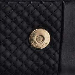 Versace Black Quilted Leather Medallion Chain Clutch