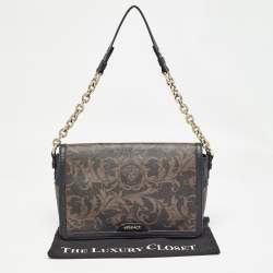 Pre Owned Versace Black/Brown Baroque Print Coated Canvas and Leather Flap Chain Bag