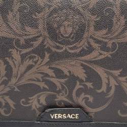 Pre Owned Versace Black/Brown Baroque Print Coated Canvas and Leather Flap Chain Bag