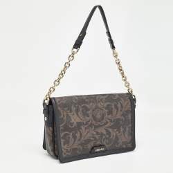 Pre Owned Versace Black/Brown Baroque Print Coated Canvas and Leather Flap Chain Bag