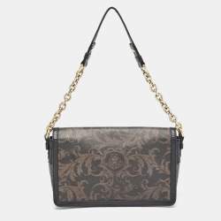 Pre Owned Versace Black/Brown Baroque Print Coated Canvas and Leather Flap Chain Bag