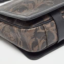 Pre Owned Versace Black/Brown Baroque Print Coated Canvas and Leather Flap Chain Bag