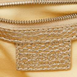 Versace Beige Metallic Gold Monogram Canvas, Leather and Suede Satchel