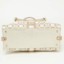 Versace Beige Metallic Gold Monogram Canvas, Leather and Suede Satchel