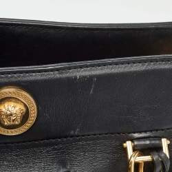 Pre Owned Versace Black Leather Medusa Tote
