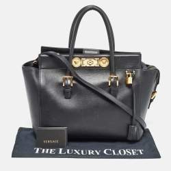 Pre Owned Versace Black Leather Medusa Tote