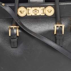 Pre Owned Versace Black Leather Medusa Tote