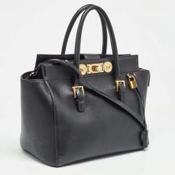 Pre Owned Versace Black Leather Medusa Tote