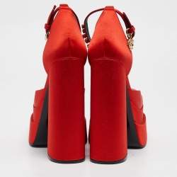 Versace Red Satin Platform Ankle Strap Sandals Size 39.5
