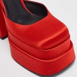 Versace Red Satin Platform Ankle Strap Sandals Size 39.5