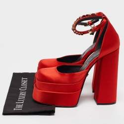 Versace Red Satin Platform Ankle Strap Sandals Size 39.5