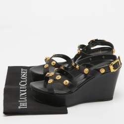 مملوكة مسبقًا Versace Black Leather Medusa Wedge Sandals Size 40