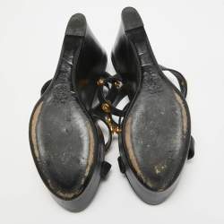 مملوكة مسبقًا Versace Black Leather Medusa Wedge Sandals Size 40