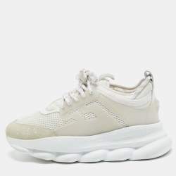 Versace White Suede and PVC Chain Reaction Sneakers Size 40