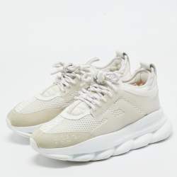 Versace White Suede and PVC Chain Reaction Sneakers Size 40