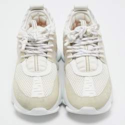 Versace White Suede and PVC Chain Reaction Sneakers Size 40