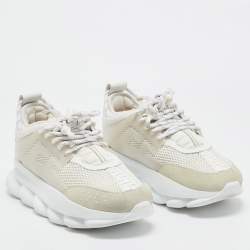 Versace White Suede and PVC Chain Reaction Sneakers Size 40