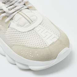 Versace White Suede and PVC Chain Reaction Sneakers Size 40