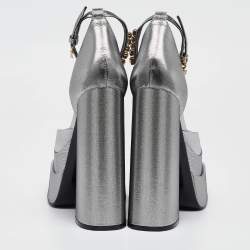 Versace Silver Lurex Fabric Medusa Aevitas Double Platform Pumps Size 37