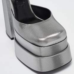 Versace Silver Lurex Fabric Medusa Aevitas Double Platform Pumps Size 37