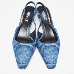 Pre Owned Versace Blue Denim Medusa '95 Barocco Slingback Pumps Size 41