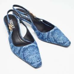Pre Owned Versace Blue Denim Medusa '95 Barocco Slingback Pumps Size 41