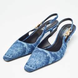 Pre Owned Versace Blue Denim Medusa '95 Barocco Slingback Pumps Size 41