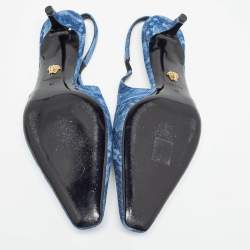 Pre Owned Versace Blue Denim Medusa '95 Barocco Slingback Pumps Size 41
