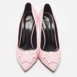 Versace Pink Leather Medusa Pointed Toe Pumps Size 38.5