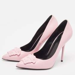 Versace Pink Leather Medusa Pointed Toe Pumps Size 38.5