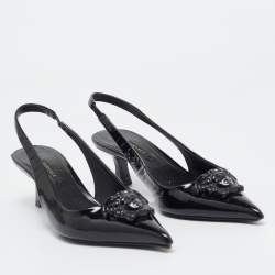 Versace Black Patent  La Medusa Slingback Pumps Size 36.5