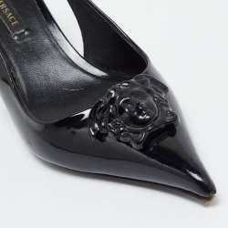 Versace Black Patent  La Medusa Slingback Pumps Size 36.5