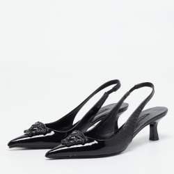 Versace Black Patent  La Medusa Slingback Pumps Size 36.5