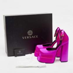 Versace Purple Satin Medusa Block Heel Pumps Size 38