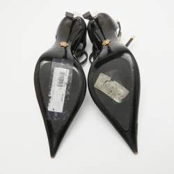 Pre Owned Versace Black Leather Triple Ankle Strap Pumps Size 39