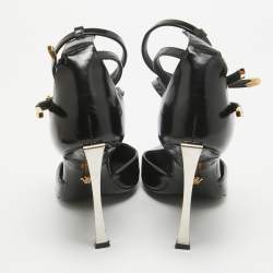 Pre Owned Versace Black Leather Triple Ankle Strap Pumps Size 39