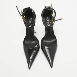 Pre Owned Versace Black Leather Triple Ankle Strap Pumps Size 39