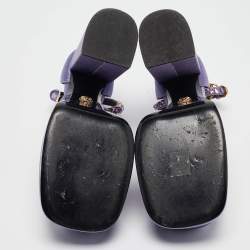 Pre Owned Versace Purple Satin Aevitas Platform Ankle Wrap Pumps Size 39