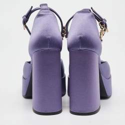 Pre Owned Versace Purple Satin Aevitas Platform Ankle Wrap Pumps Size 39