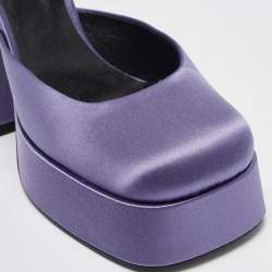 Pre Owned Versace Purple Satin Aevitas Platform Ankle Wrap Pumps Size 39