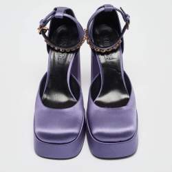 Pre Owned Versace Purple Satin Aevitas Platform Ankle Wrap Pumps Size 39
