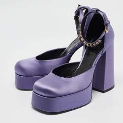 Pre Owned Versace Purple Satin Aevitas Platform Ankle Wrap Pumps Size 39